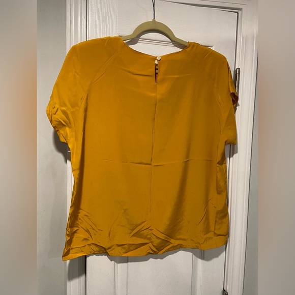 VTG Mustard Yellow Short Sleeve Keyhole Shell Blouse Shoulder Pads Size 14 - Picture 7 of 12